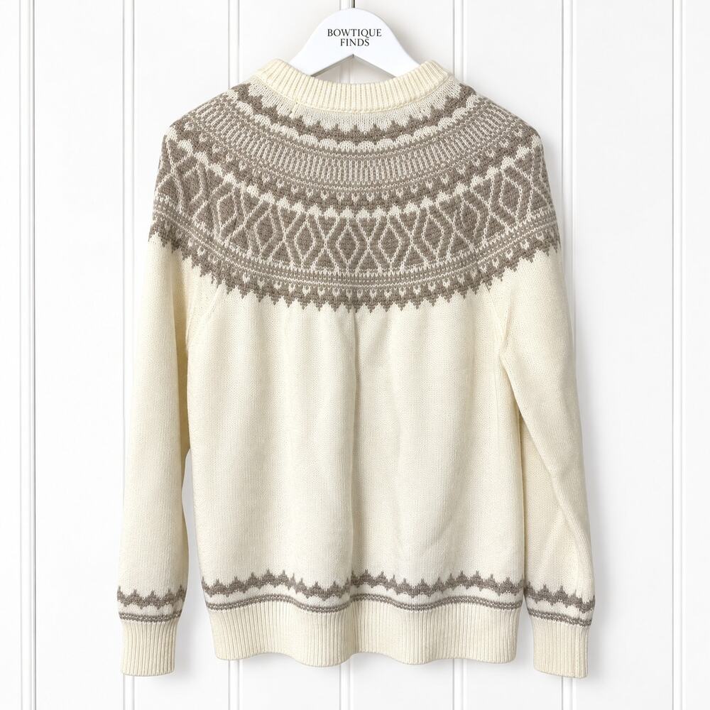 Zara Man Men's L Cream Beige Fair Isle Nordic Knit Crewneck Sweater Pullover